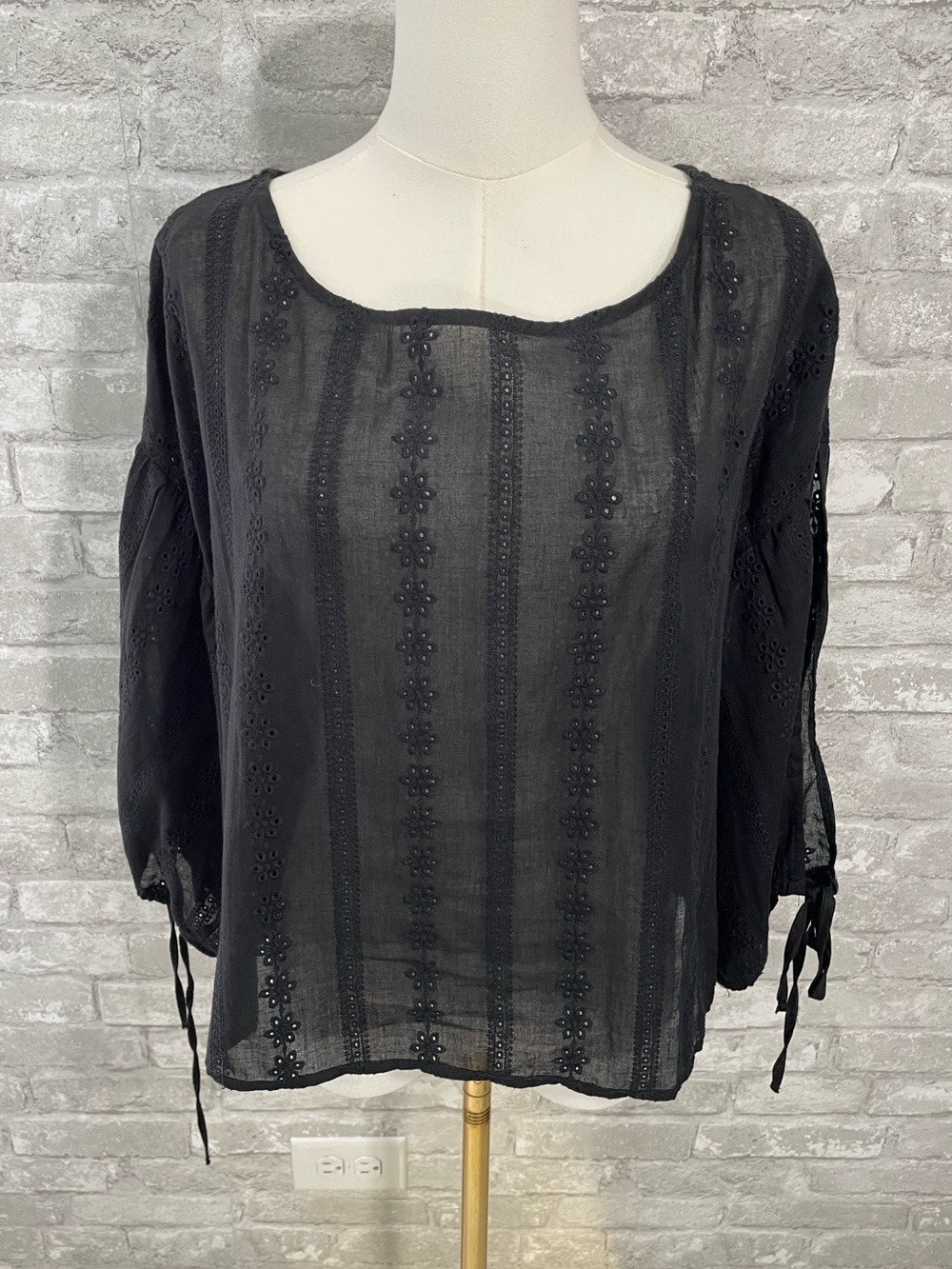 HYFVE Black Embroidered Peasant Blouse